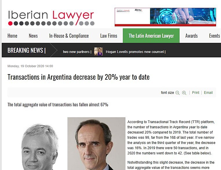 Transactions in Argentina decrease by 20% year to date